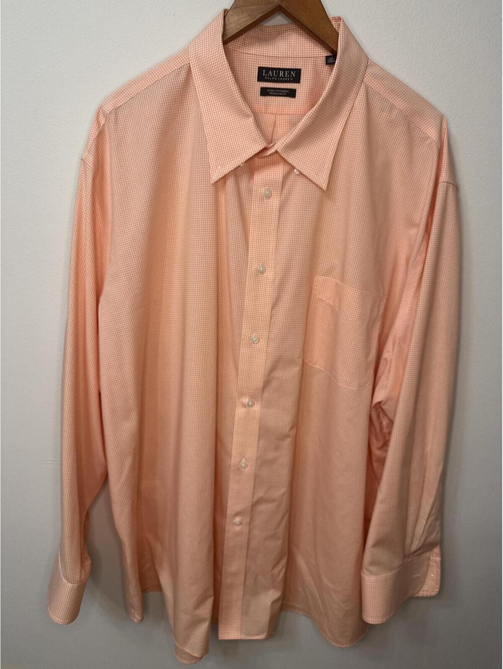Lauren Ralph Lauren 4XL 20 34/35 Orange Gingham Check Stretch Dress Shirt